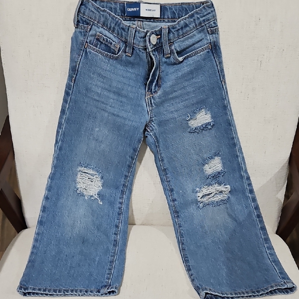 Wide leg Blue Distressed Denim Jeans